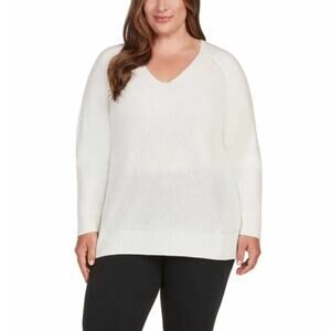 NWT Matty M Women's Plus Relaxed Fit Ribbed Knit V-Neck Tunic Sweater
